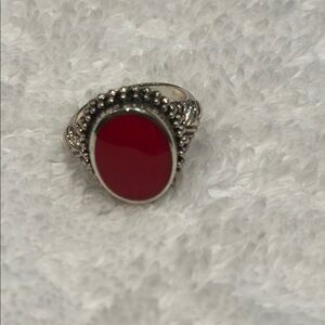 Elegant Silver and Red Women's Ring